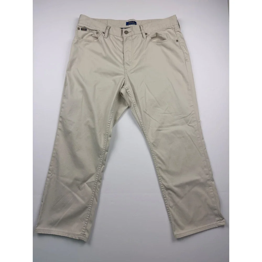 Polo Ralph Lauren Mens 36x26 Tan Stretch Straight Leg 5 Pocket Chino Pants Khaki